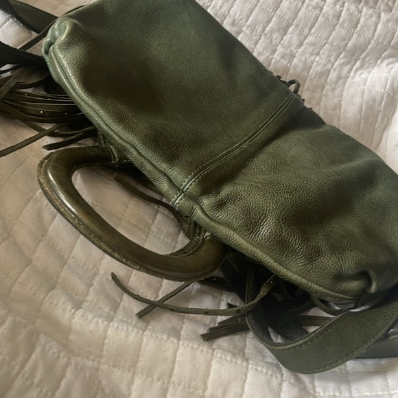 Free People Green Leather Fringe Shoulder/Crossbody Bag - Picture 9 of 11